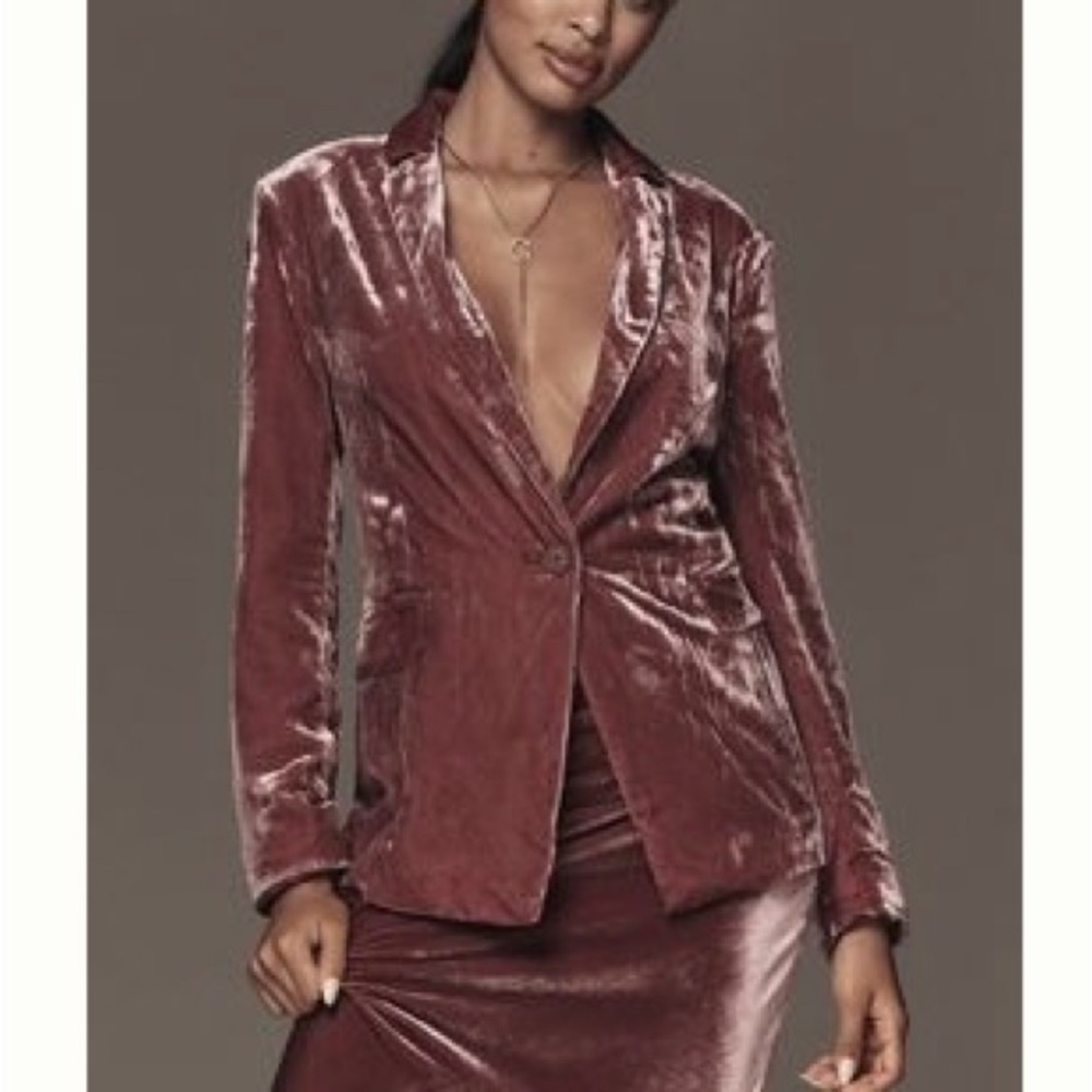 Anthropologie Velvet Single-Button Blazer - Mauve Rose